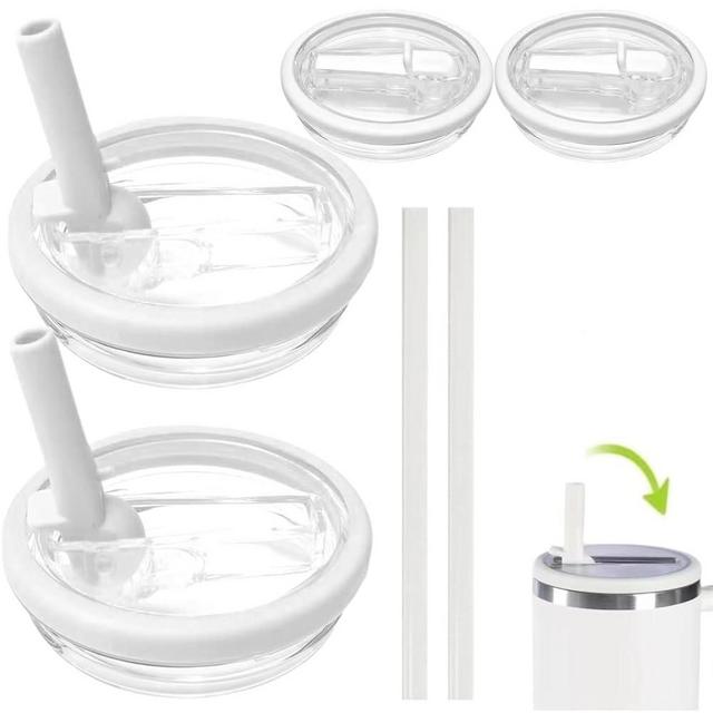 2 Pack 40 oz Tumbler Flip Straw Lid Replacement fit for Stanley Quencher, Reusable Tumbler Cover, Spill Proof Splash Resistant Tumbler Lids for Stanley Cup and HydroJug Traveler (White B*2)