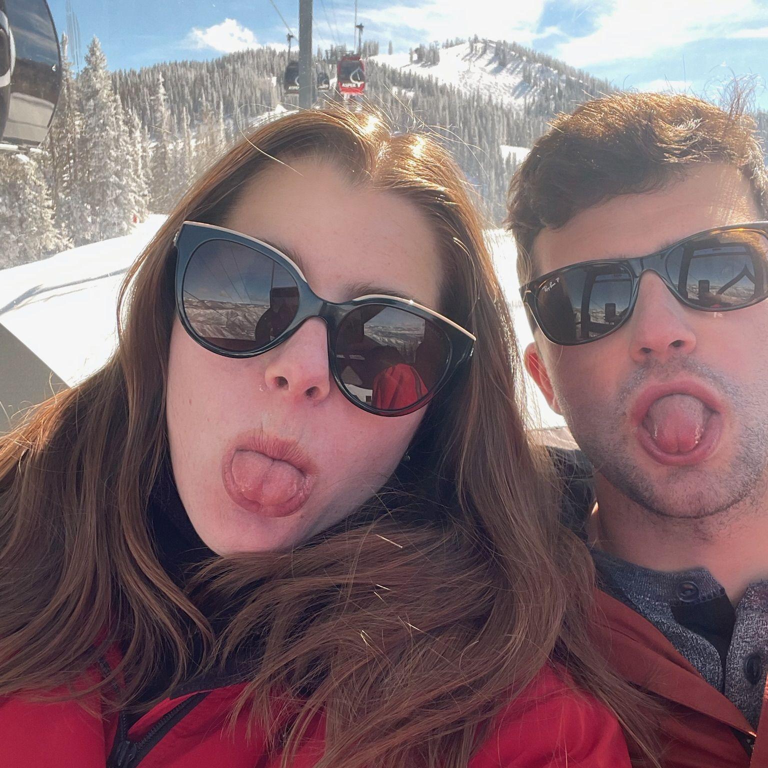 Goofing around between runs while Maddy taught Neil to ski