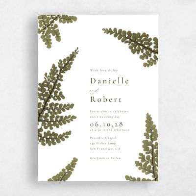 White Greenery Wedding Invitation - Dane Portrait