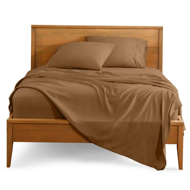 Queen Caramel 4 Piece Ultra-Soft Double Brushed Sheet Set by Bare Home