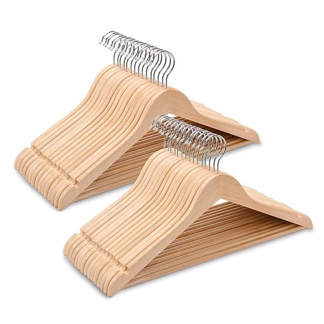 Amber Home Solid Wood Suit Coat Hangers 30 Pack, Smooth Natural Finish Wooden Dress Hangers with Non Slip Pant Bar, Clothes Hangers with 360 Swivel Hook & Notches for Jacket, Pant, Shirt (Natural, 30)