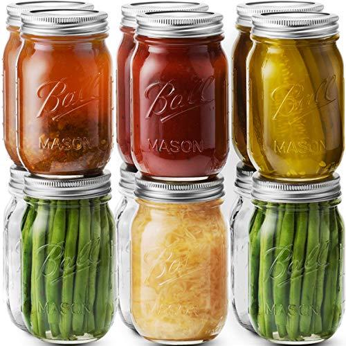 Ball Mason Jars 16 oz [12Pack] Regular Mouth Jars with Airtight lids & Bands - For Canning, Fermenting, Pickling - Beverages & Jar Decor. Microwave & Dishwasher Safe, Toxin Free.+ SEWANTA Jar Opener
