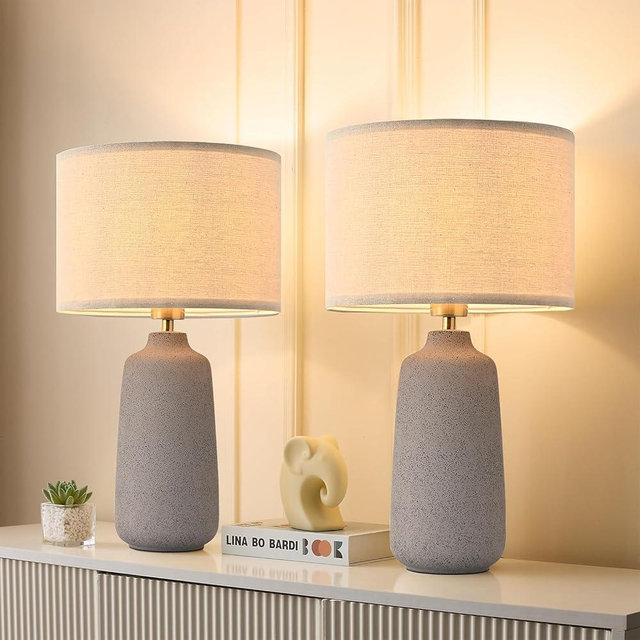 Earth Brown Ceramic Table Lamp Set of 2 Tall 22in Lamps for Living Room End Table Bedroom Farmhouse Rustic Lamp Set Bedside Nightstand Lamps Set of Two Side Table Lamps, 22IN