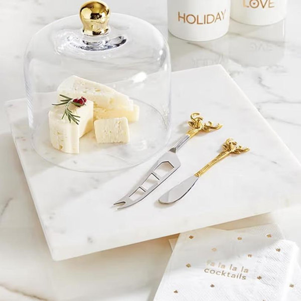 Santa Barbara Design Studio Marble Footed Serving Board Long-Lasting Durable Stone Tray, 12" Square, White