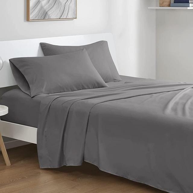 DEGREES OF COMFORT Coolmax Cooling Sheets | Queen Size Bed Sheet Set for Hot Sleepers | Soft Fabric with Deep Pocket, Grey-4PC