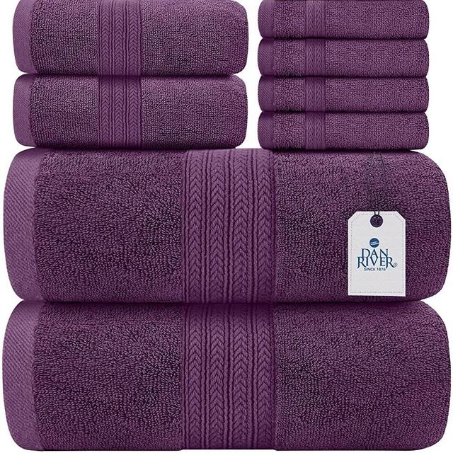 DAN RIVER 100% Cotton Bathroom Towel Set|2 Oversized Bath Towels 30x52| 2 Hand Towels 16x28| 4 Wash Cloths 12x12| Ideal for Home Hotel and Spa| Ultra Soft|Absorbent| Purple Towel Set|600 GSM| 8 Pc