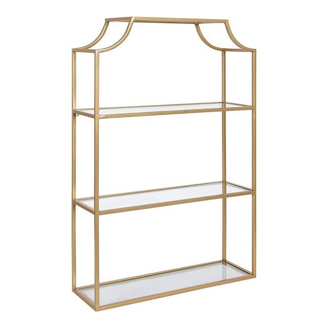 Kate and Laurel Ciel Glam 3-Tier Scalloped Wall Shelf, 20 x 30, Gold, Modern Shelving with Glass Tiers