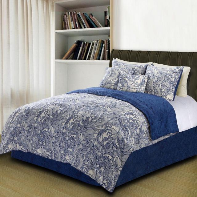 Valentina Flowers and Doodles King Duvet Cover Set in Blue