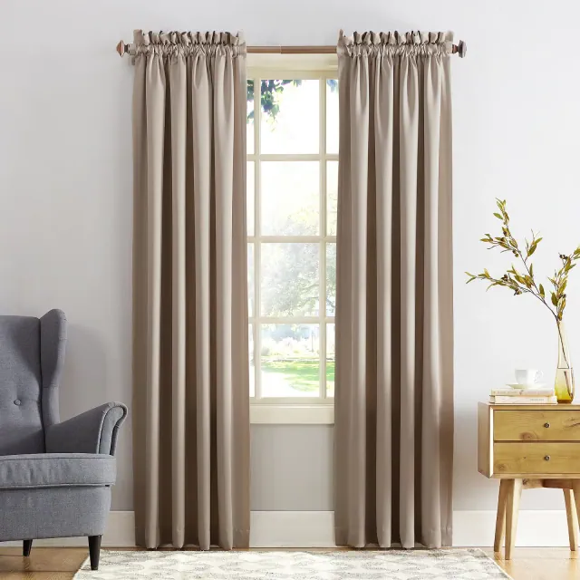54"x84" Sun Zero Room Darkening Seymour Rod Pocket Curtain Panel Stone: Energy Efficient, Noise Reduction, Thermal Insulated