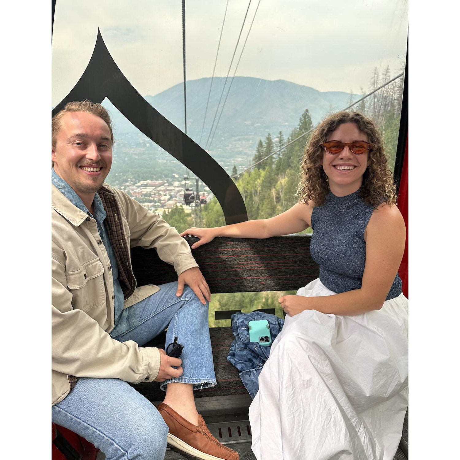 Riding the gondola up Aspen Mountain (Hannah had no idea Charles was about to propose!)