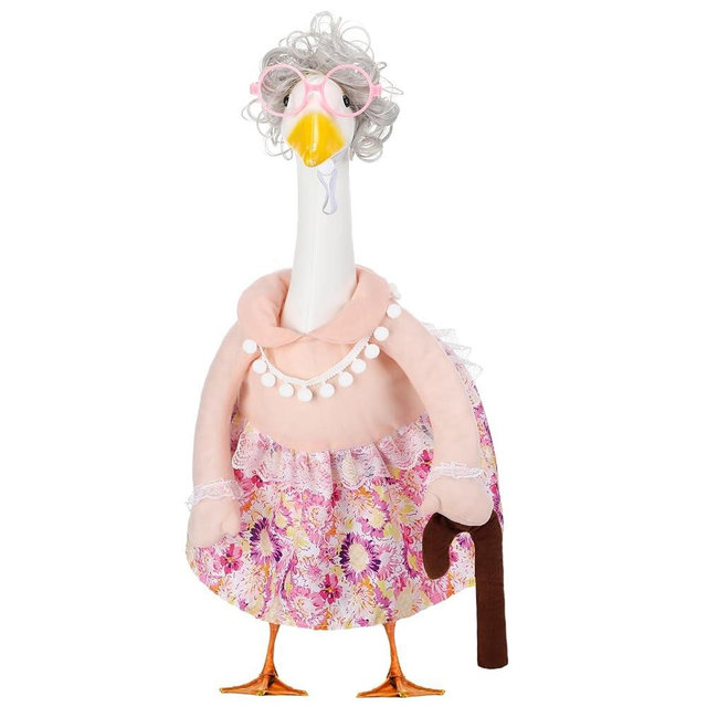 Abbylike Old Lady Porch Goose Outfits Grandma 100 Days of School Goose Clothes with Sunglasses Wig Fits 23'' Cement Plastic Geese Statue Outdoor Patio Yard Lawn Decoration