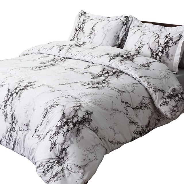 Bedsure Marble Comforter Set (King, White) - 3-Piece Set - Super Soft Microfiber Bedding for All Seasons - Reversible Down Alternative Comforter with 2 Pillow Shams