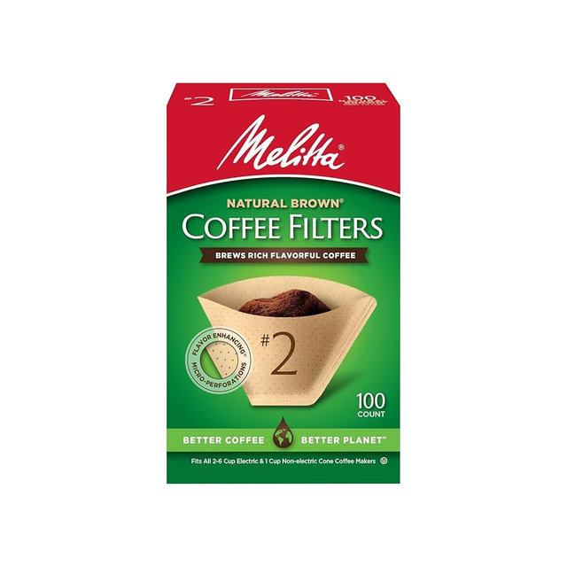 Melitta #2 Cone Coffee Filters, Natural Brown, 100 Count - Fits all 2-6 Cup Cone Coffee Makers and 1-cup Pour-Over Brewers, Compostable, Tear-Resistant, Made in USA