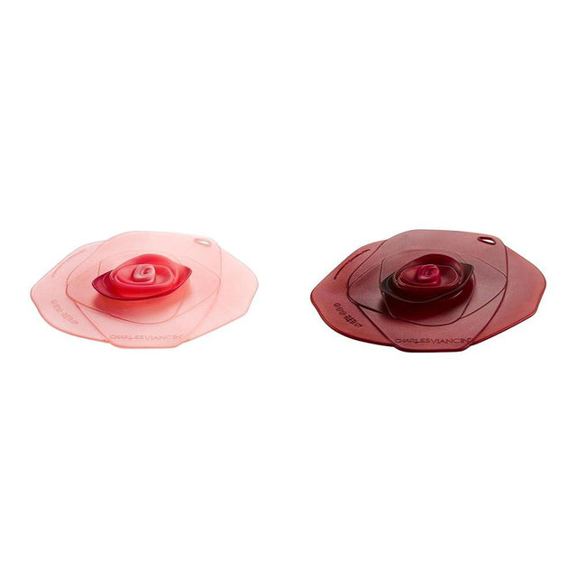 Charles Viancin - Set of 2 Rose Dark red 4” Silicone Drink Covers-Airtight Seal on Any Smooth-Rimmed Glass, Keep Drinks Cool or Hot, Protect from Winged Pests -BPA-Free- Oven, Freezer, Dishwasher Safe