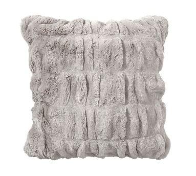 Ruched Faux Fur Pillow Cover, 18", Gray