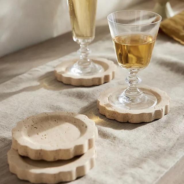 Scalloped Travertine Coasters, Set of 4