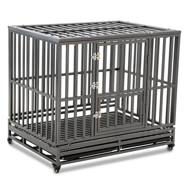 LUCKUP Heavy Duty Dog Cage Strong Metal Kennel and Crate for Medium and Large Dogs, Pet Playpen with Four Wheels, Easy to Install