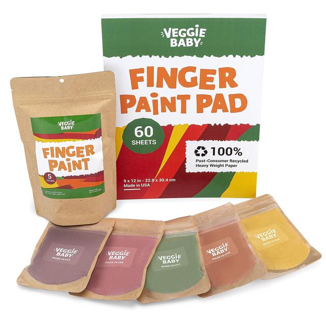 Veggie Baby Finger Paints for Toddlers, Vegan + Veggie Baby Art Pad 60 Sheets, Made in USA