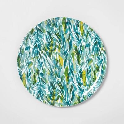 14" Melamine Watercolor Leaves Serving Tray Green - Opalhouse&#153;