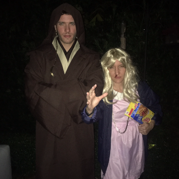 Halloween 2016. Frank is "Obi-Wan Kenobi" and Tracy is "Eleven" from Stranger Things.