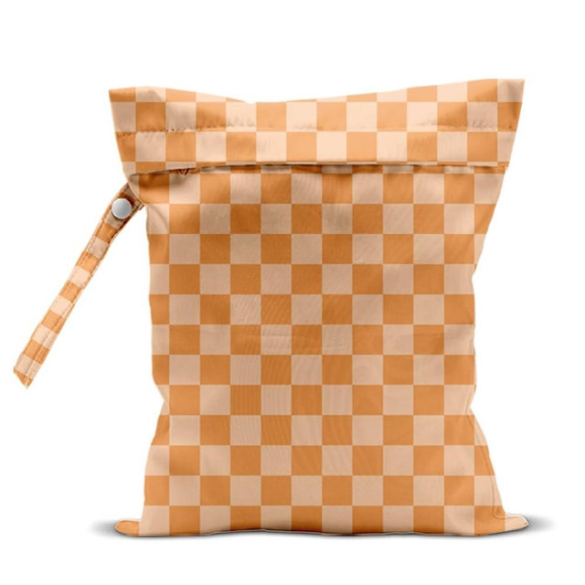 zcyxuuw Wet Bag, Wet Dry Bag, Waterproof Swim Bags, Machine Washable Reusable Bags for Beach, Pool, Diapers, and Dirty Yoga Gym Clothes(Warm Orange Small Checkerboard Design)