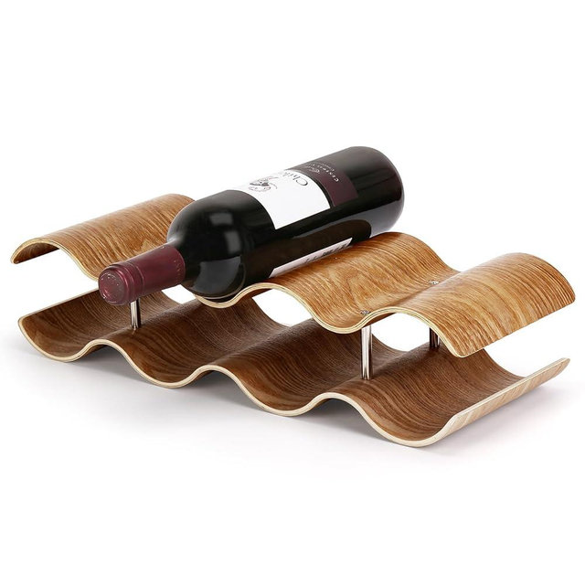 VAlinks Table Wine Rack Countertop Freestanding Wine Racks & Cabinet 2 Tier 7 Bottles Wave Willow Wood Champagne Rack