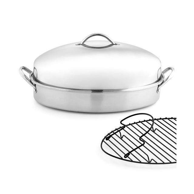 Martha Stewart Collection Stainless Steel Covered Oval Roaster with Roasting Rack, Created for Macy's