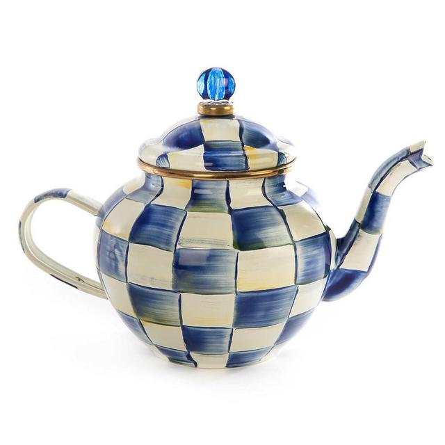 MACKENZIE-CHILDS Royal Check Enamel Teapot, Cute Small Teapot and Teapot Top, Tea Accessories