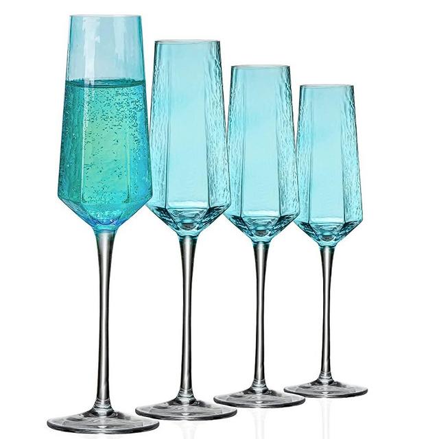 Champagne Flutes 8Oz Blue Wedding Champagne Glasses Classy Champagne Flutes Elegant Crystal Champagne Flutes Set of 4 for Anniversary Christmas (Blue)
