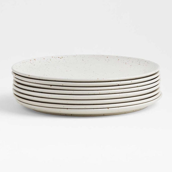 Craft Speckled White Stoneware Flat Dinner Plates, Set of 8
