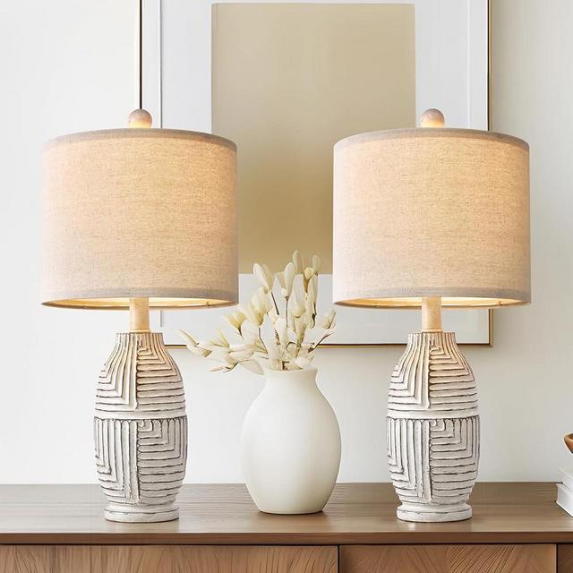 G-SAFAVA 20.25" Table Lamps Set of 2 Farmhouse Lamps for Living Room Bedroom Boho Small Table Lamp Side End Table Lamp Bedside Lamps Nightstand Resin Rustic Modern Lamps Home Office Desk Deco, White