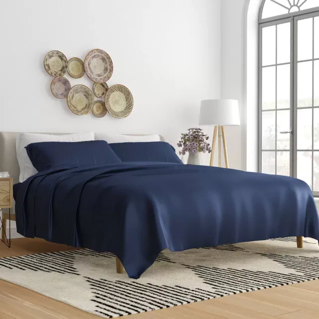 Softest Rayon made from Bamboo 4 Piece Sheet Set - Becky Cameron, Navy, King