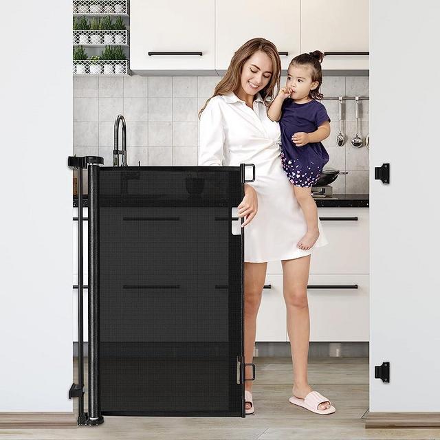 42-Inch Extra Tall Baby Gate 56" Wide Tall Dog Gate Retractable Baby Gates Adjustable Dog Gates for The House Indoor and Outdoor Pet Gate Mesh Baby Gate for Stairs, Doorways, Hallways, Black