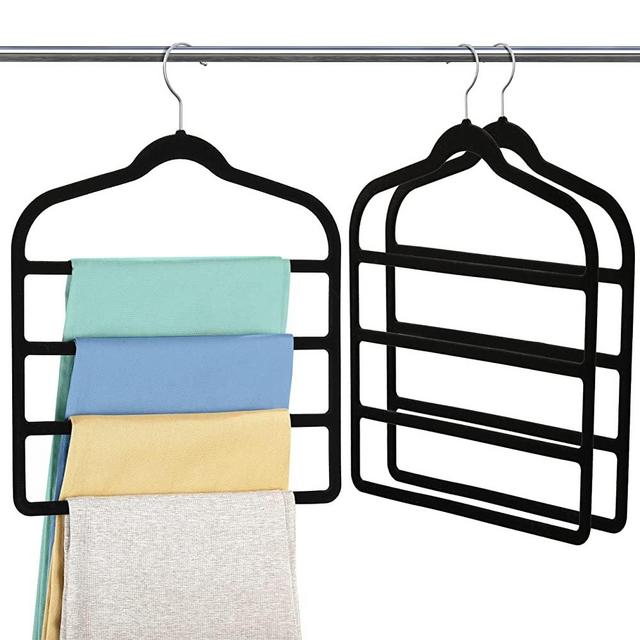 Velvet Pants Hanger Space Saving Non-Slip Pants Hanger, Myfolrena Jeans Slack Trousers Hangers Multiple Velvet Clothes Hanger Closet Organizer for Jeans,Scarf,Tie(3-Pack)
