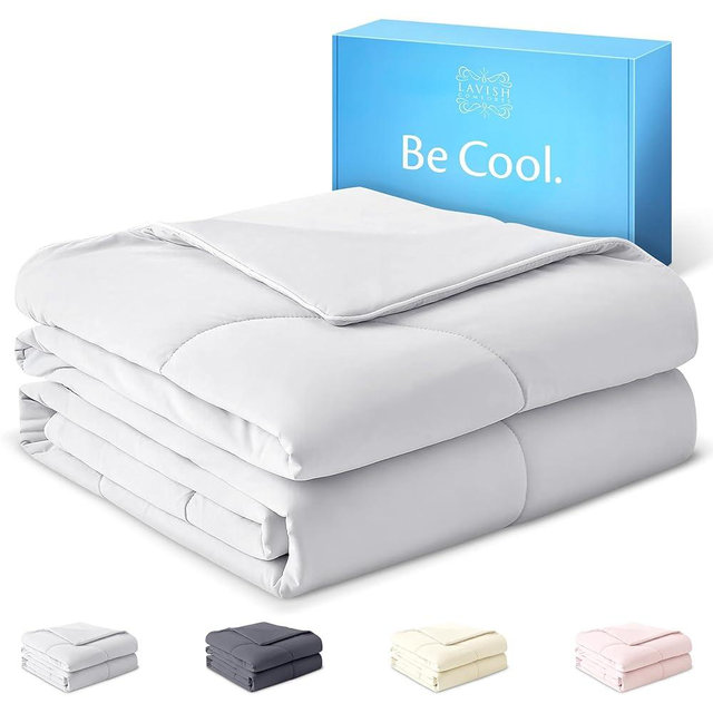 Lavish Comforts® Cooling Comforter for Hot Sleepers│Cooling Travel Blanket with Travel Bag │Couch Blanket Breathable Cold Bedding for Menopause Night Sweats│Lightweight Summer Bedding │Twin XL Grey