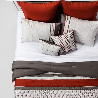 Brecken Geo Embroidered Comforter Set Rust & Gray