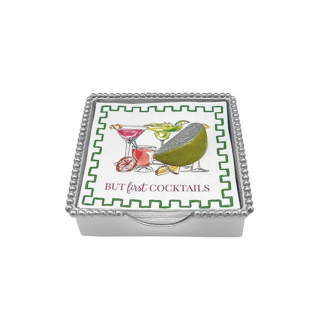 GREEN LIME WEDGE BEADED NAPKIN BOX SET | SILVER | BRILLANTE | GIFTS | NAPKIN BOX & WEIGHT SET | RECYCLED SANDCAST ALUMINUM | HANDMADE IN MEXICO