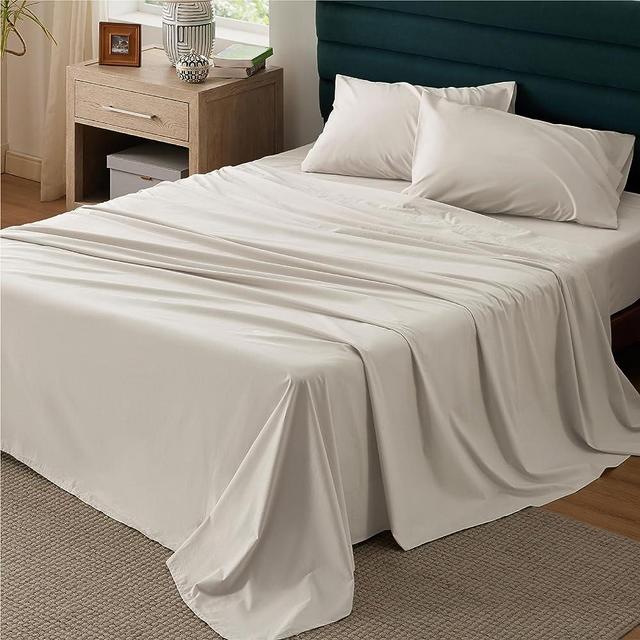 Bedsure 100% Cotton Sheets King Size - Soft Percale Sheets, 4 Pieces Linen Sheet Set, Breathable Cooling King Sheets, Cotton Bed Sheets with Deep Pocket Up to 16", Bedding Sheets & Pillowcases