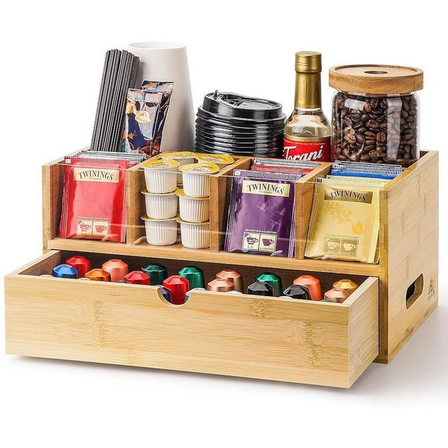 Coffee Bar Organizer for Countertop with drawer - Coffee Station Organizer for Countertop Coffee - Organizer Station for Countertop with Drawer - Coffee Condiment Organizer - Coffee and Tea Organizer