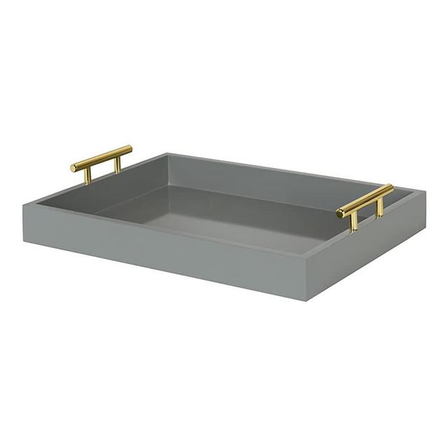 Kate and Laurel Lipton Decorative Wood Tray with Metal Handles, 16.5x12.25, Gray