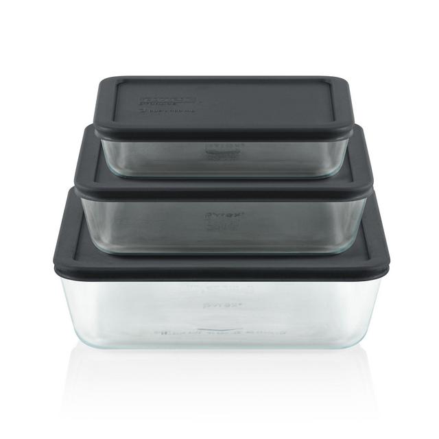 Pyrex®6-piece Glass Food Storage Container Set with Gray Lids