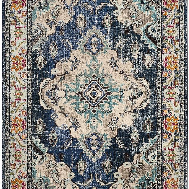 Safavieh Monaco Collection MNC243N Vintage Bohemian Navy and Light Blue Distressed Area Rug (5'1" x 7'7")