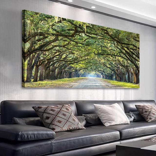 Forest Wall Art Nature Canvas Picture Landscape Canvas Artwork Living Room Bedroom Wall Decor Large Canvas Prints of Green Oak Trees Lined Road at Historic Wormsloe Plantation Savannah Georgia 20" x