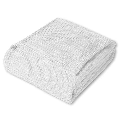 Sweet Home Collection 100% Fine Cotton Luxurious Basket Weave Blanket, White