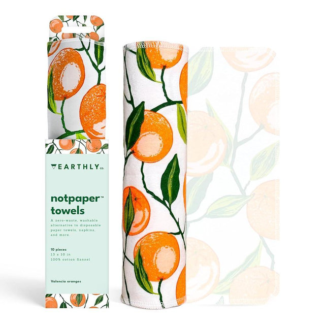 Earthly Co. Reusable Paper Towels - 10 Pack - Roll of Washable Cotton Cloth Paper Towels - Paperless Reusable Napkins Cloth Washable - Absorbent + Long Lasting - Zero Waste Products - (Valencia)