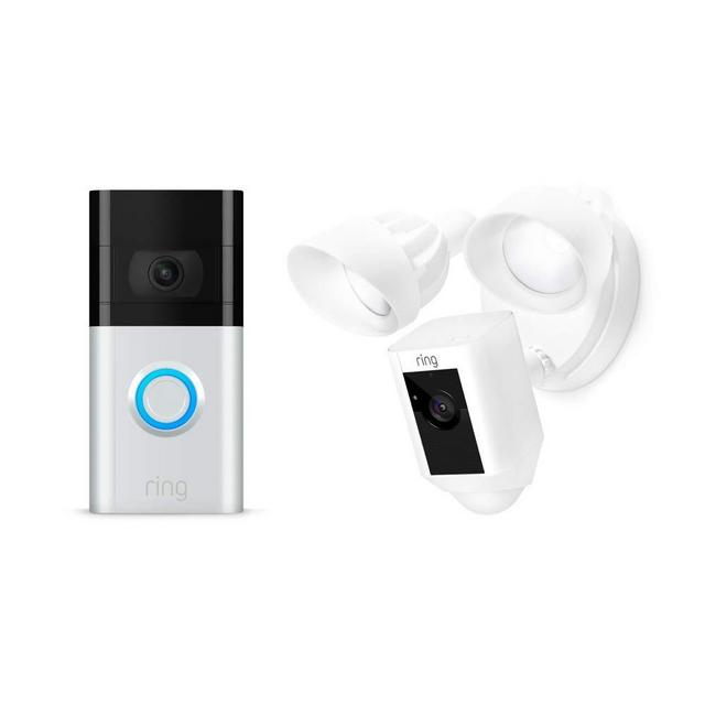 All-new Ring Video Doorbell 3 with Ring Floodlight Camera (White)