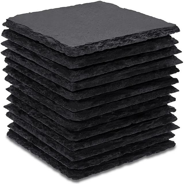 13 Pieces Slate Drink Coasters, GOH DODD 4 Inch Black Stone Coasters Bulk Cup Coaster Set with Anti-Scratch Bottom for Bar Kitchen Home Apartment, Square