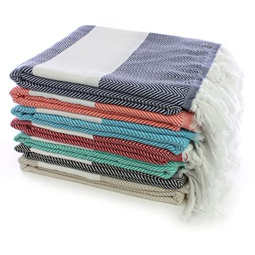 Turkuoise Peshtemal - Set of 4 - Genuine Flat Woven Turkish Towel - Pareo - Sarong - Picnic Blanket - Yoga Mat - Fouta (100% Cotton) (Herringbone-Set of 4) (Random Colors)