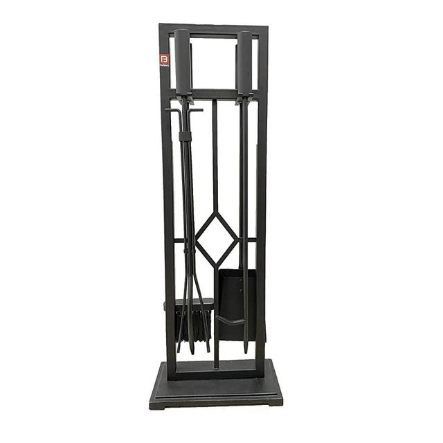 Fire Beauty 5 Pieces Fireplace Tools Set Wrought Iron Fire Place Pit Poker Holder(Black)