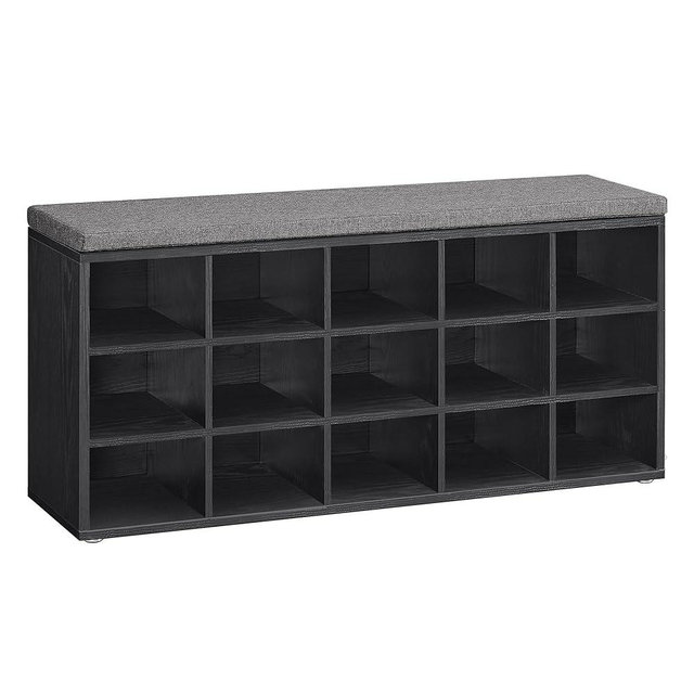 VASAGLE CUSTOS Collection - Shoe Bench, Storage Bench with Padded Seat, Entryway Bench with 15 Compartments, for Bedroom, 11.8 x 41.3 x 18.9 Inches, Ebony Black and Slate Gray ULHS015B02